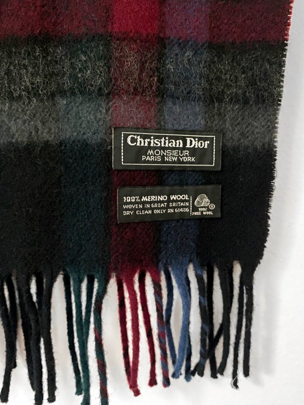 Vintage Christian Dior Monsieur plaid scarf crafted from 100% marino wool